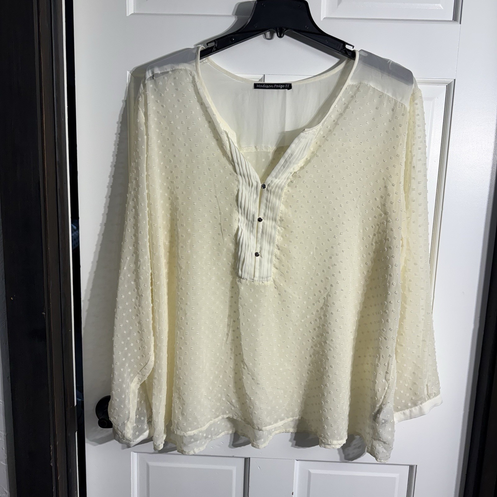 Madison Paige Ii Wms 3x Blouse Sheer Romantic Cream 3/4 Sleeve Embellishments